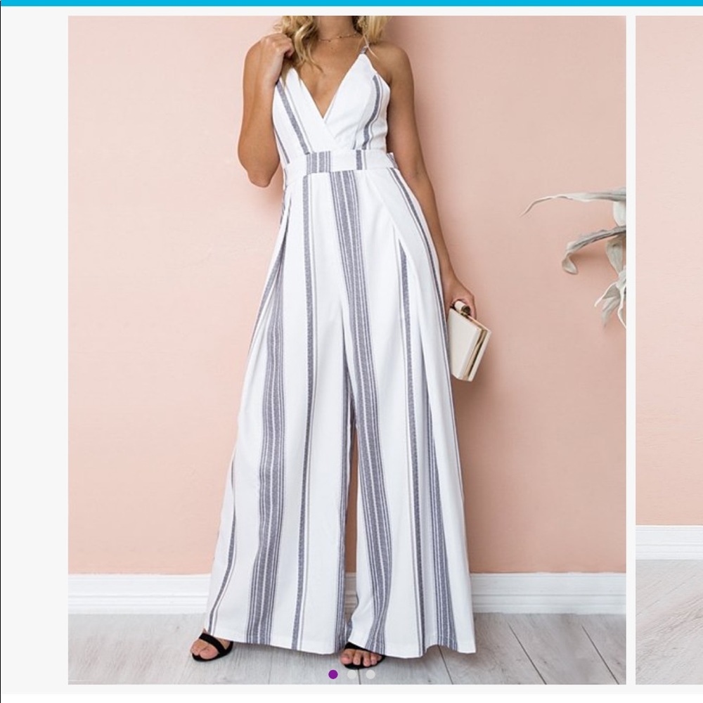 Grey and White Striped Jumper Wide Leg